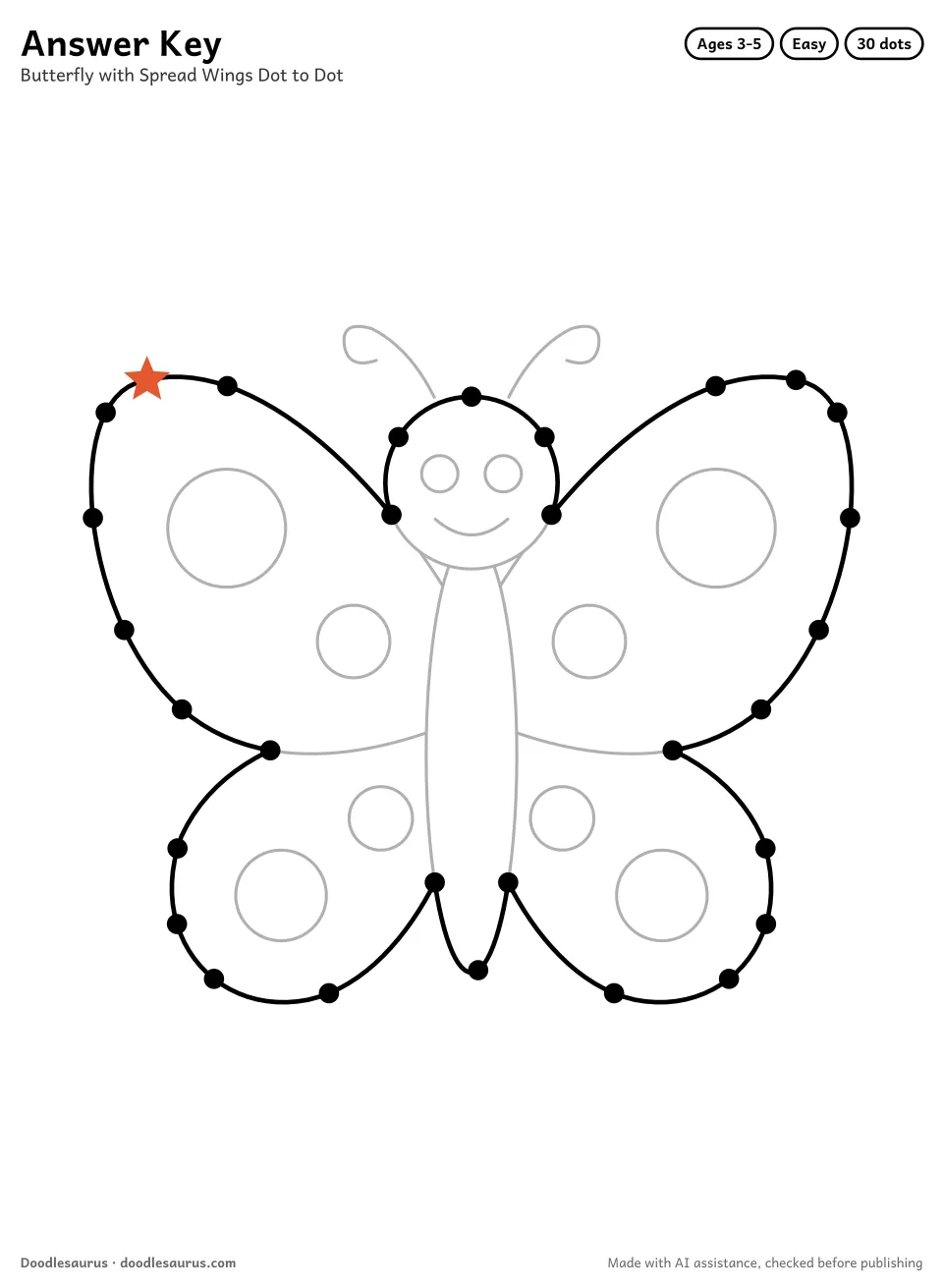Answer key for Butterfly with Spread Wings Dot to Dot (30 Dots)