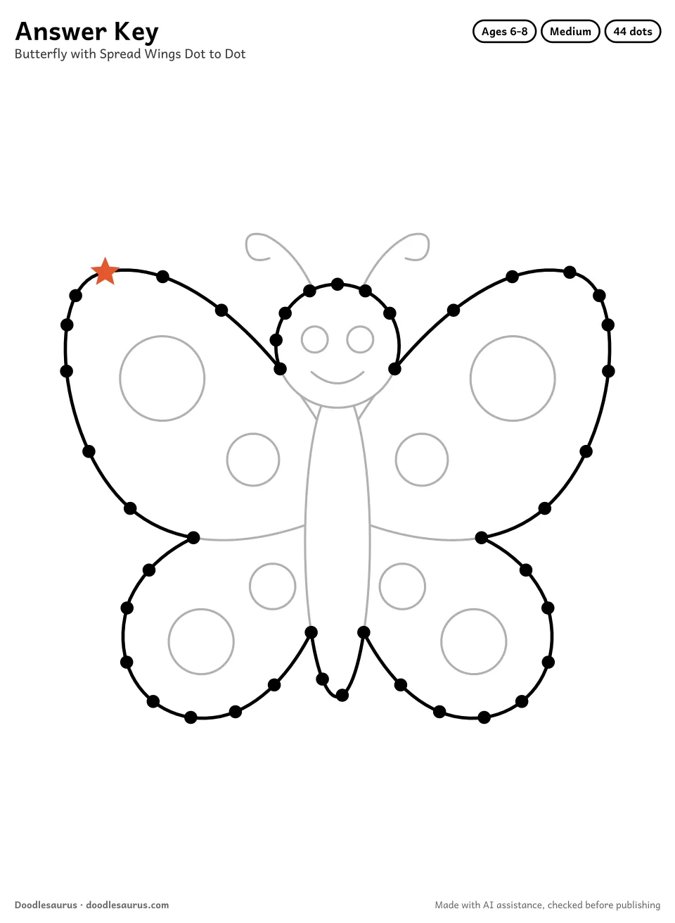 Answer key for Butterfly with Spread Wings Dot to Dot (44 Dots)
