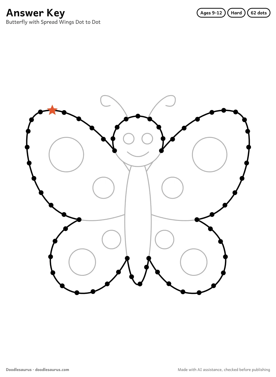 Answer key for Butterfly with Spread Wings Dot to Dot (62 Dots)