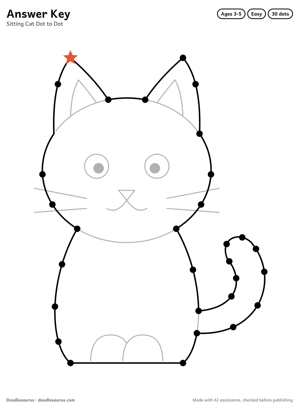 Answer key for Sitting Cat Dot to Dot (30 Dots)