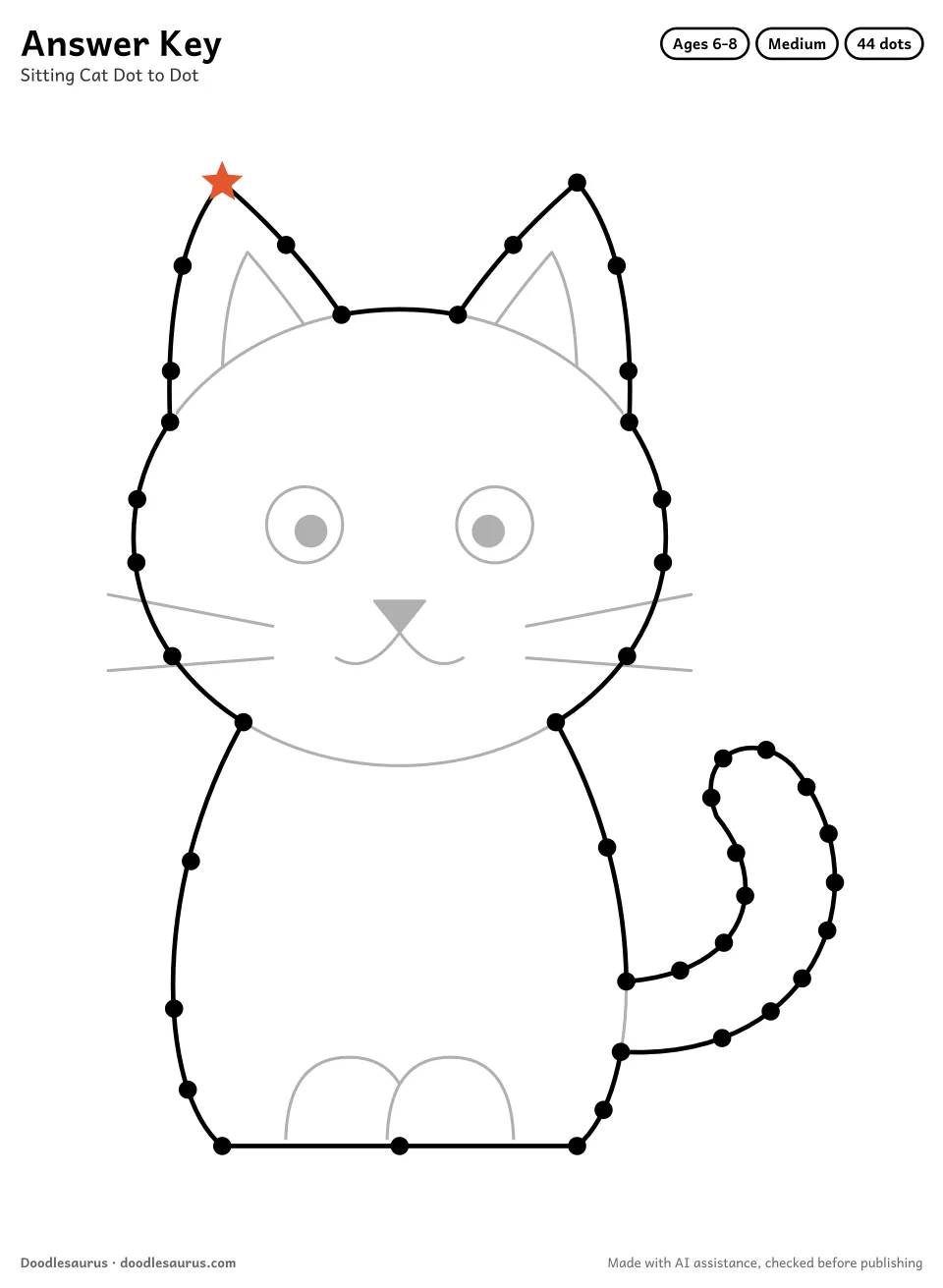 Answer key for Sitting Cat Dot to Dot (44 Dots)