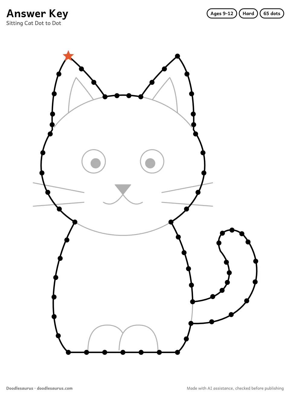 Answer key for Sitting Cat Dot to Dot (65 Dots)