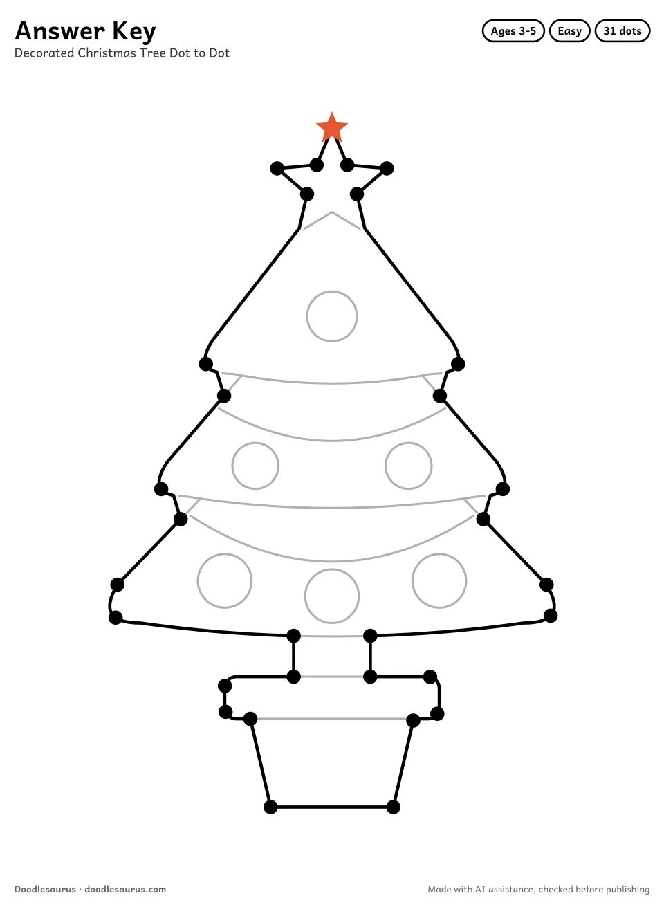 Answer key for Decorated Christmas Tree Dot to Dot (31 Dots)
