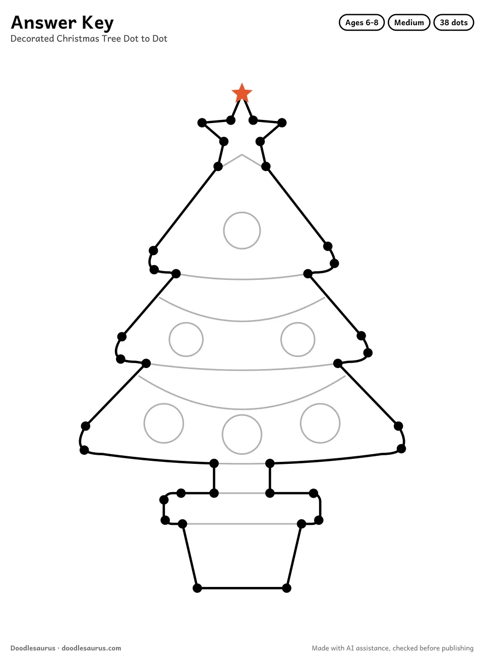 Answer key for Decorated Christmas Tree Dot to Dot (38 Dots)