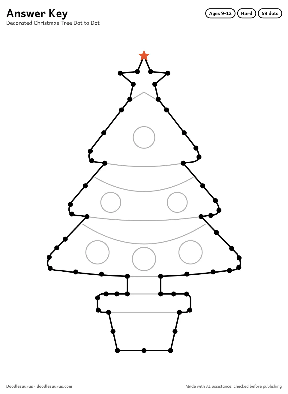 Answer key for Decorated Christmas Tree Dot to Dot (59 Dots)