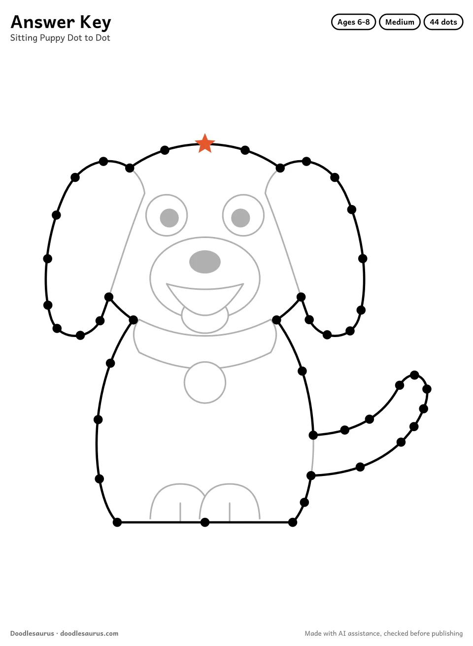 Answer key for Sitting Puppy Dot to Dot (44 Dots)