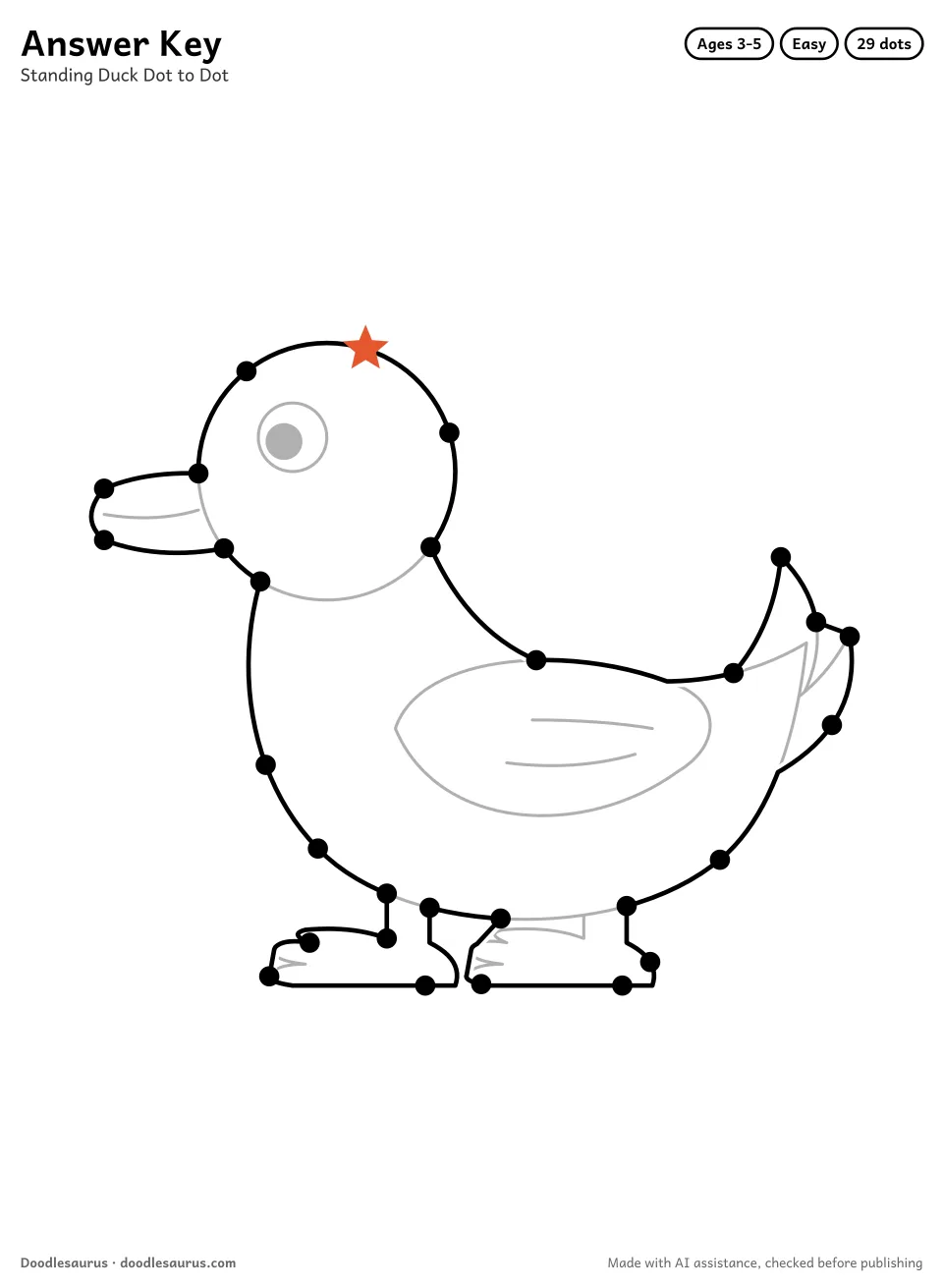 Answer key for Standing Duck Dot to Dot (29 Dots)