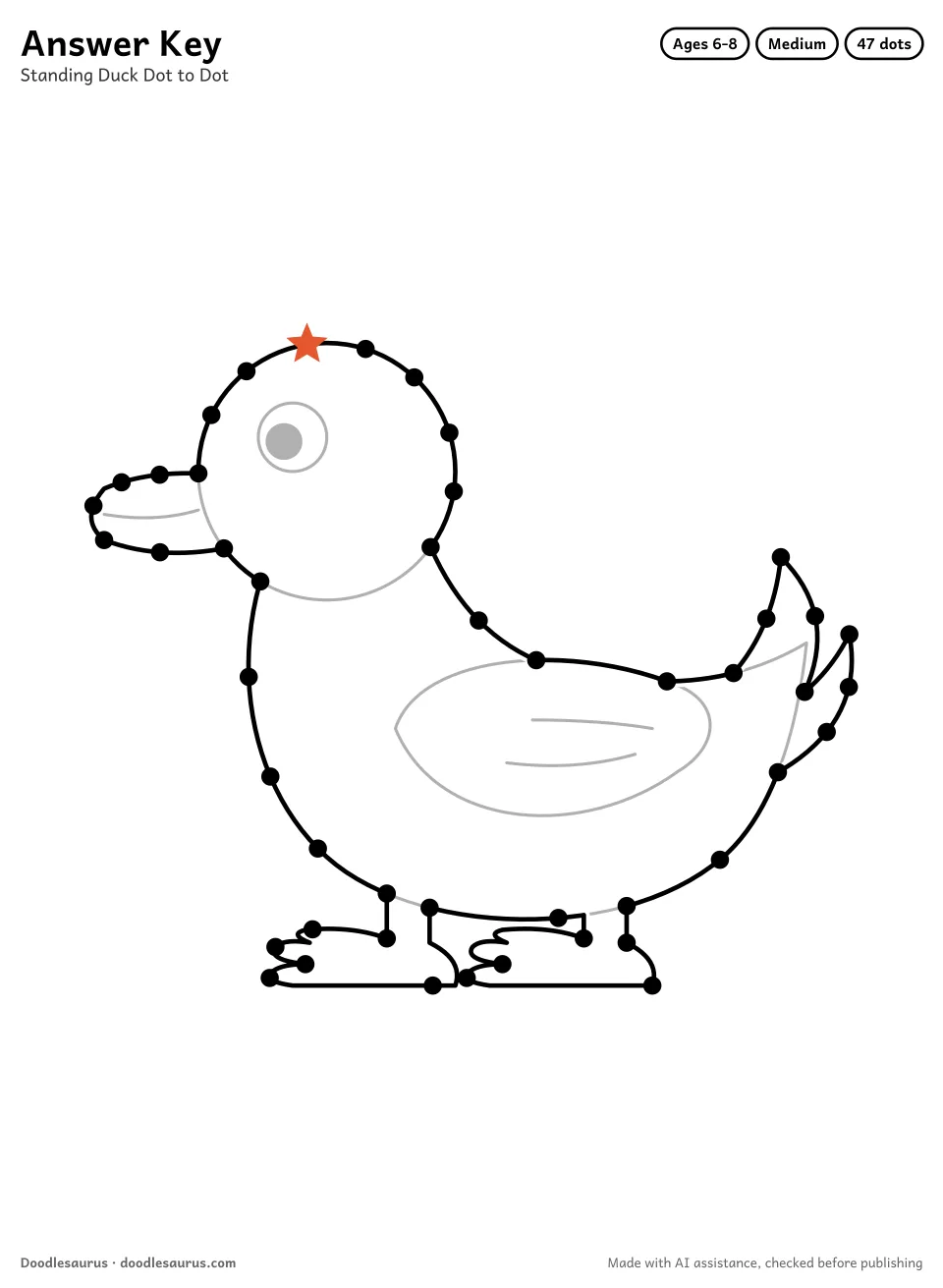 Answer key for Standing Duck Dot to Dot (47 Dots)