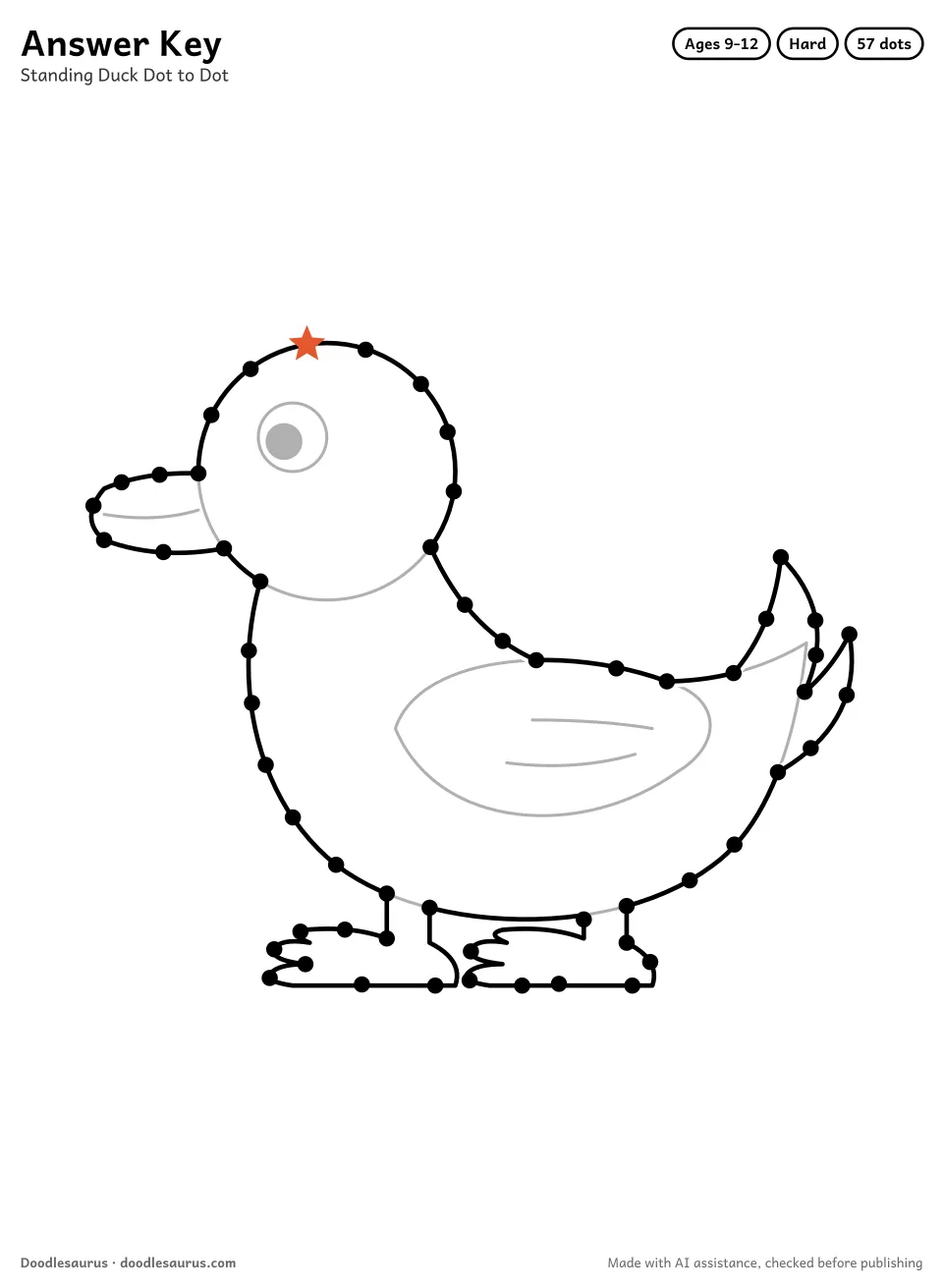 Answer key for Standing Duck Dot to Dot (57 Dots)