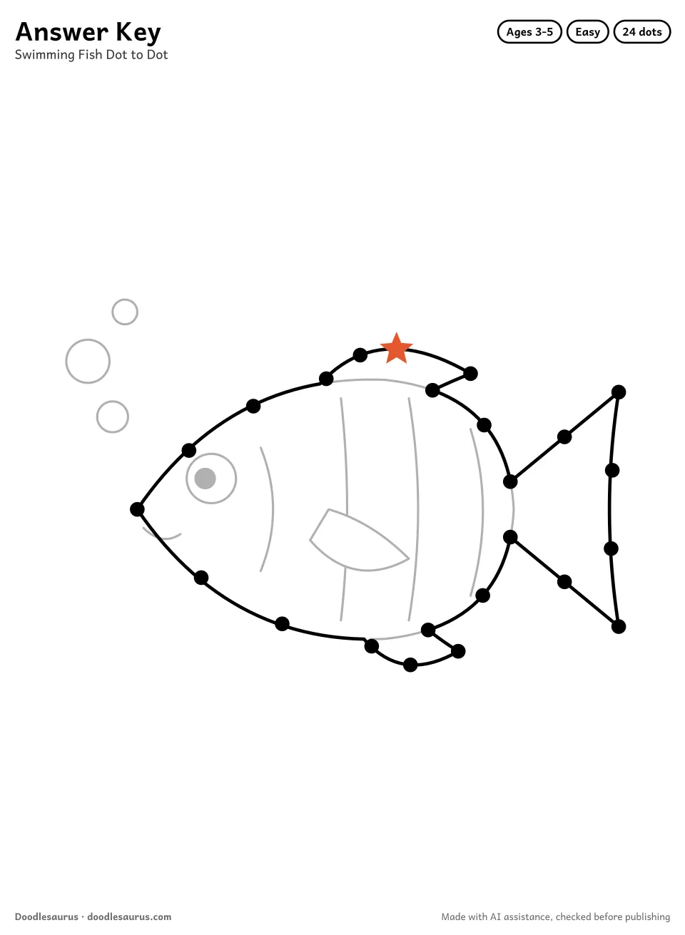 Answer key for Swimming Fish Dot to Dot (24 Dots)
