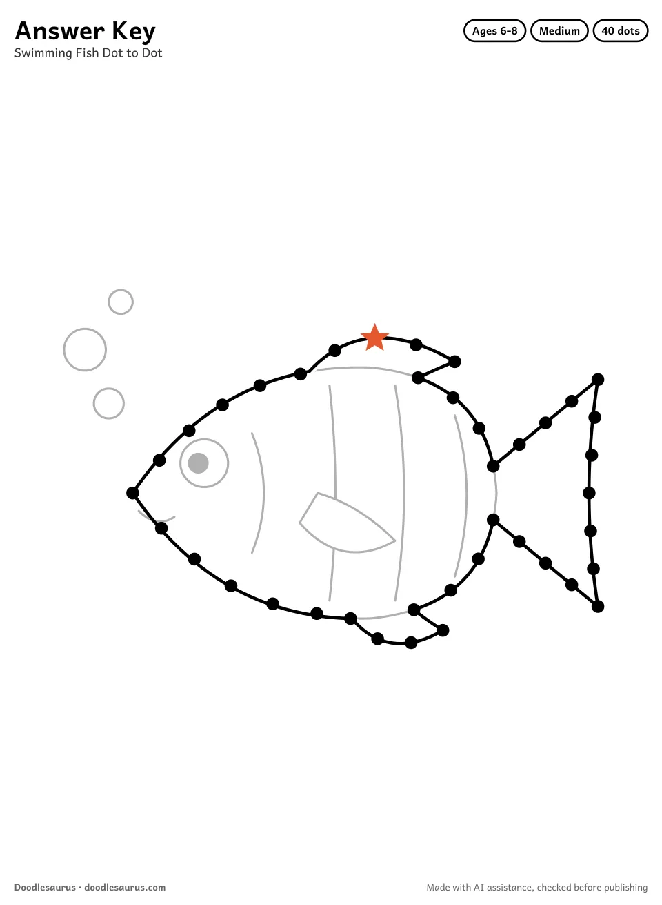 Answer key for Swimming Fish Dot to Dot (40 Dots)