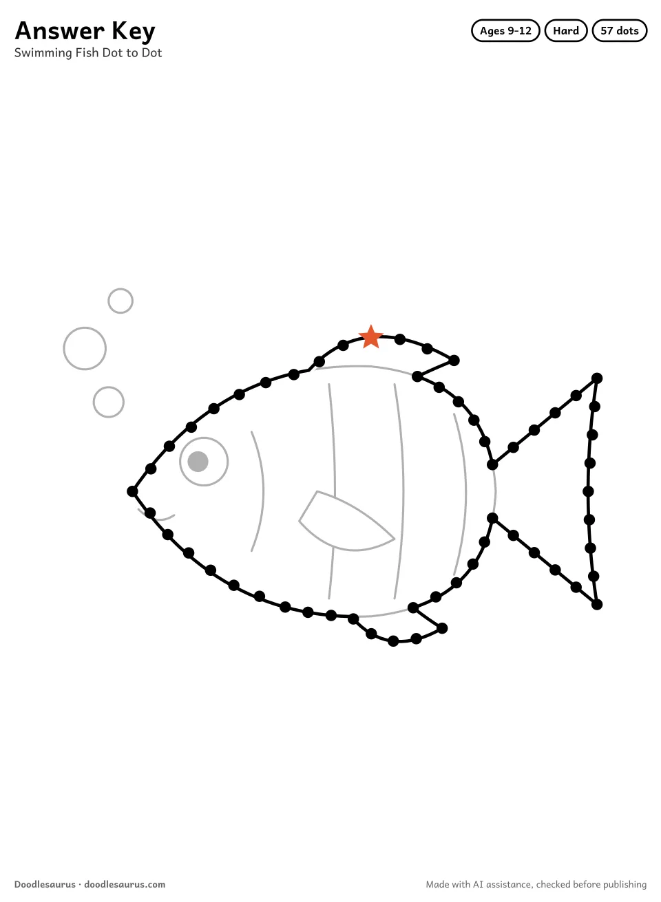 Answer key for Swimming Fish Dot to Dot (57 Dots)