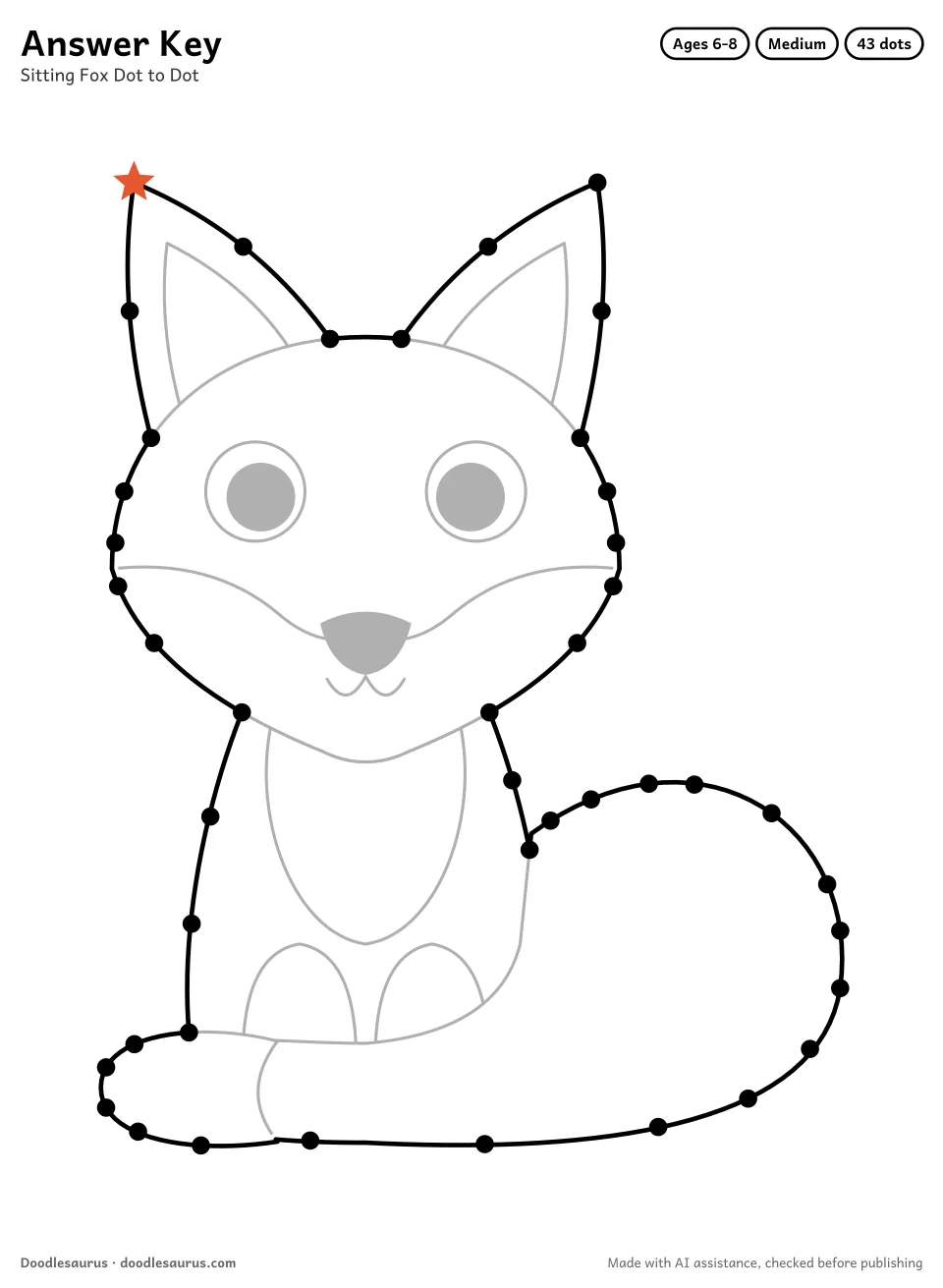 Answer key for Sitting Fox Dot to Dot (43 Dots)