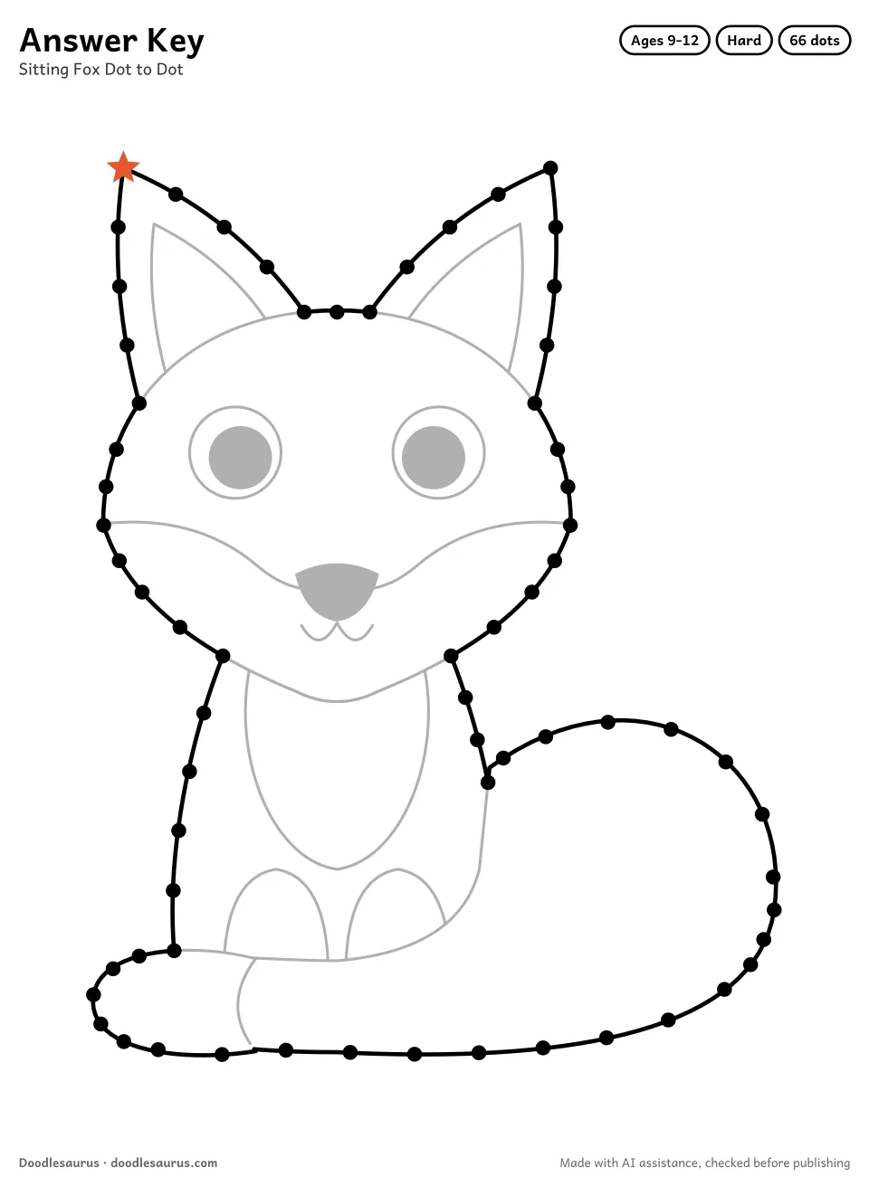 Answer key for Sitting Fox Dot to Dot (66 Dots)