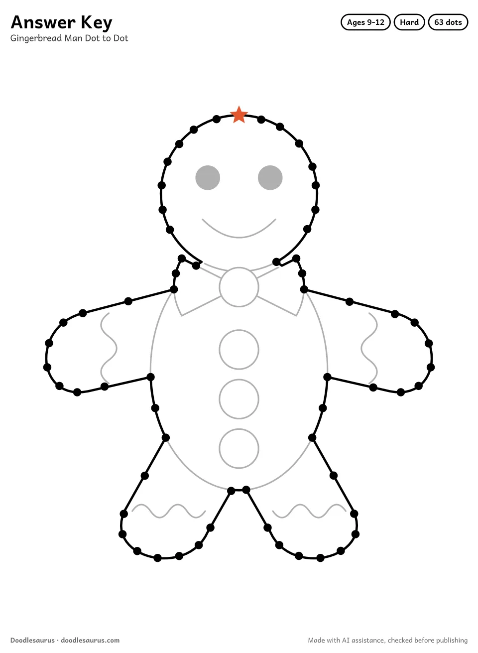 Answer key for Gingerbread Man Dot to Dot (63 Dots)