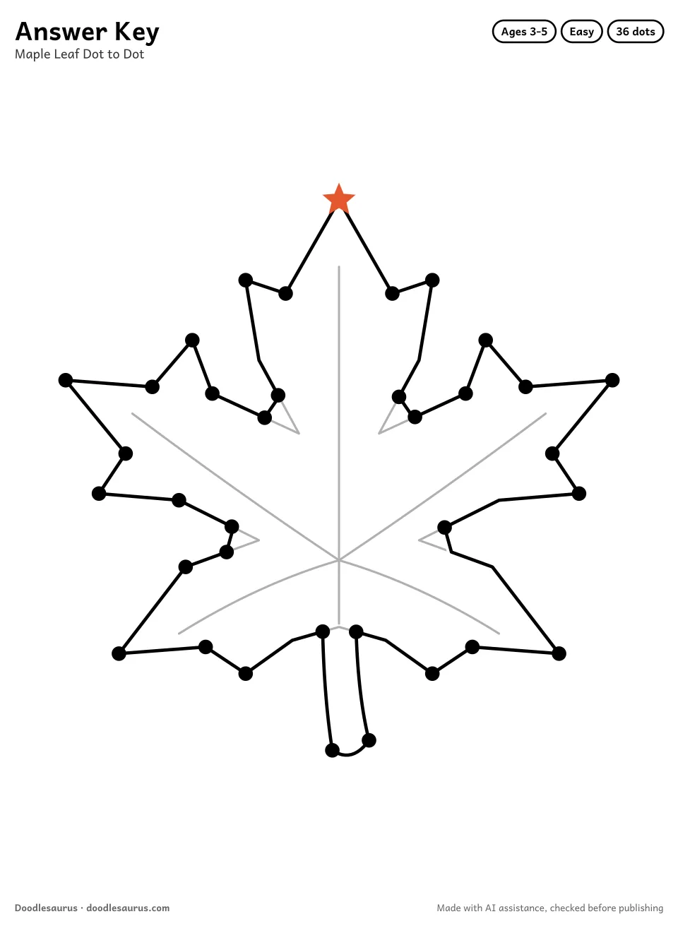 Answer key for Maple Leaf Dot to Dot (36 Dots)