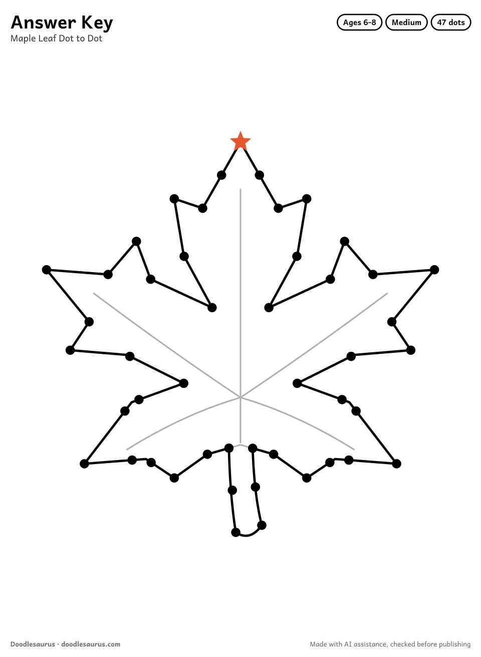 Answer key for Maple Leaf Dot to Dot (47 Dots)