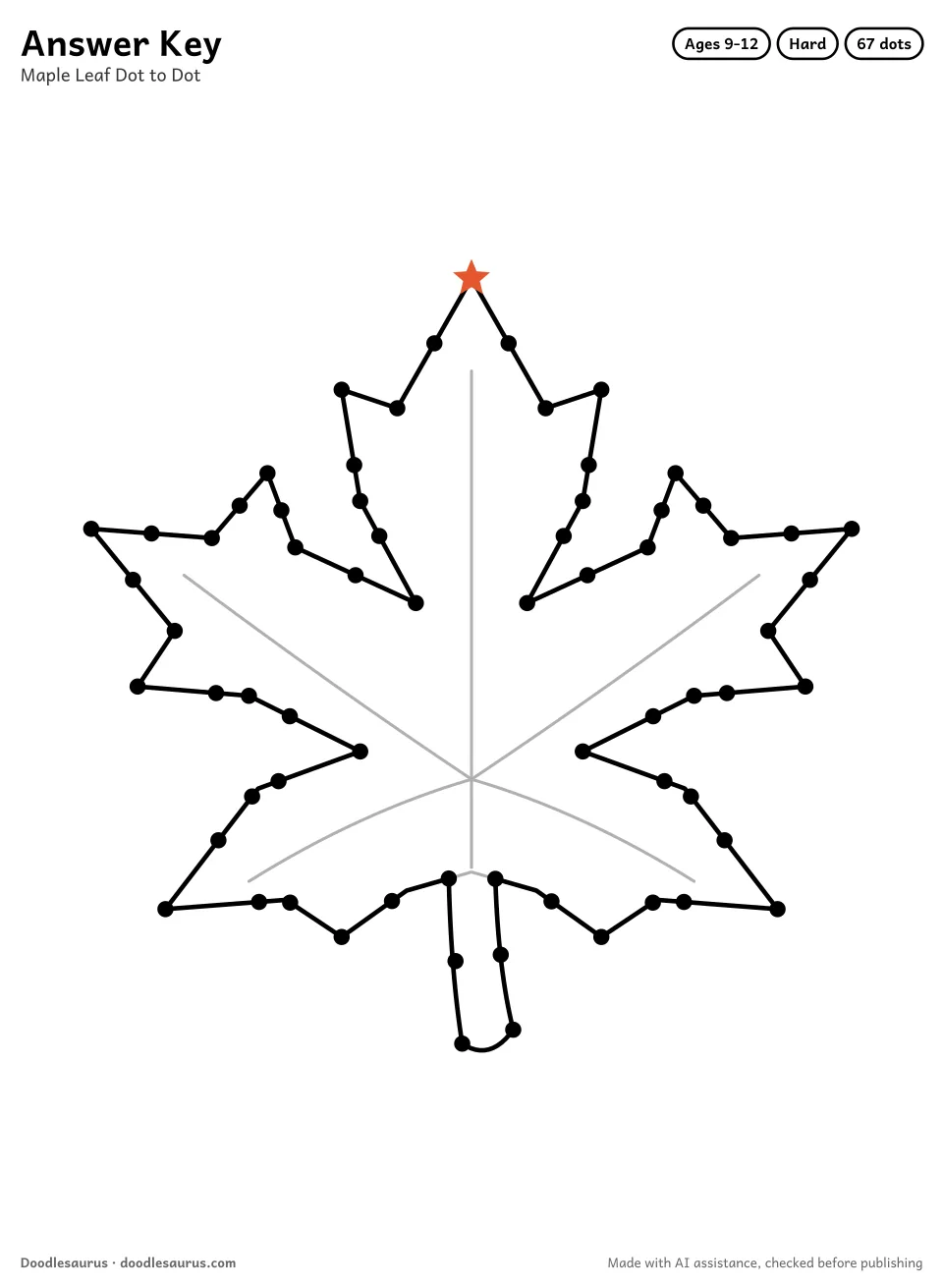 Answer key for Maple Leaf Dot to Dot (67 Dots)