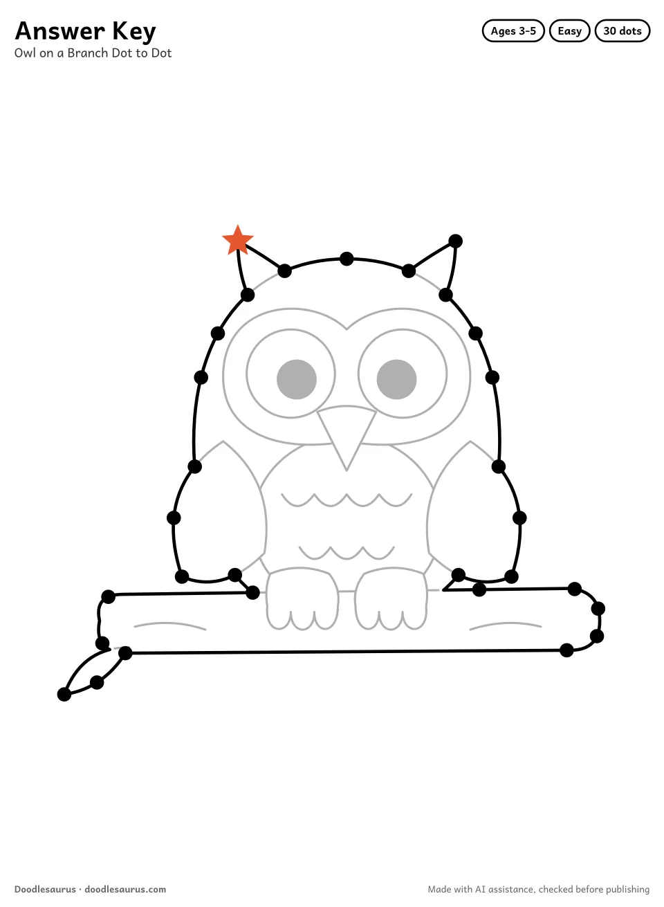 Answer key for Owl on a Branch Dot to Dot (30 Dots)