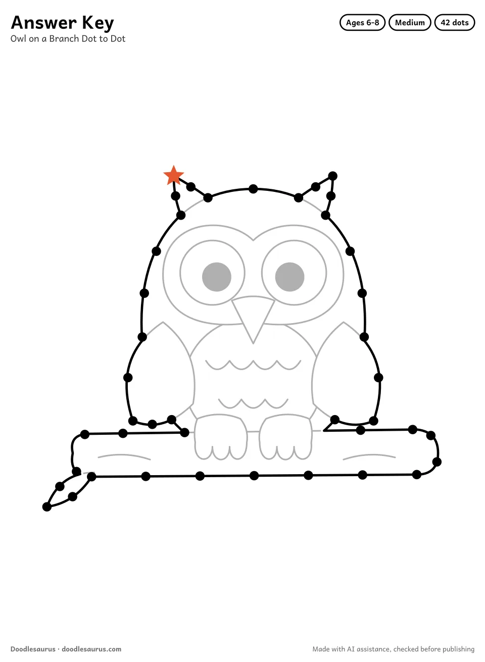 Answer key for Owl on a Branch Dot to Dot (42 Dots)