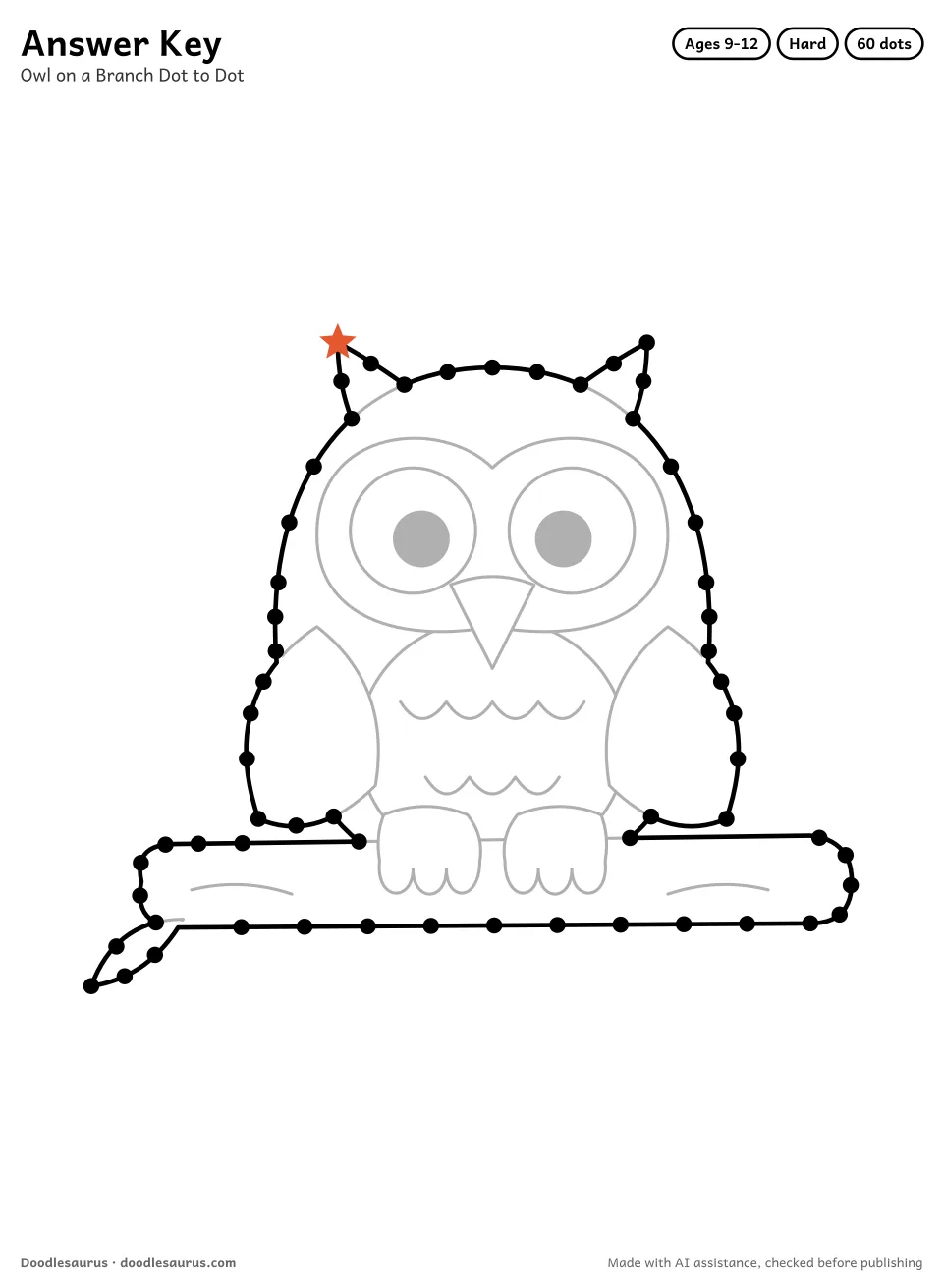 Answer key for Owl on a Branch Dot to Dot (60 Dots)