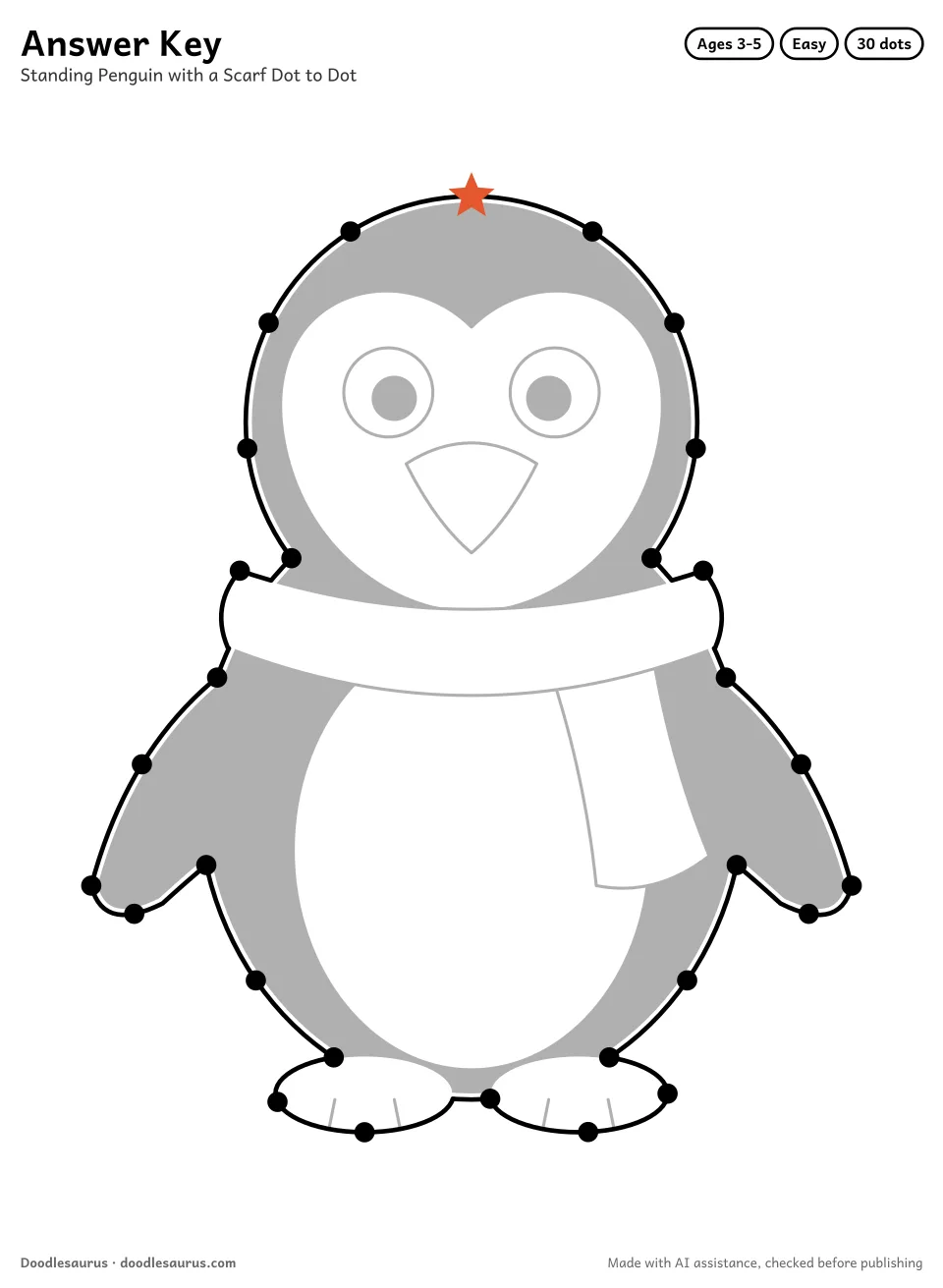 Answer key for Standing Penguin with a Scarf Dot to Dot (30 Dots)
