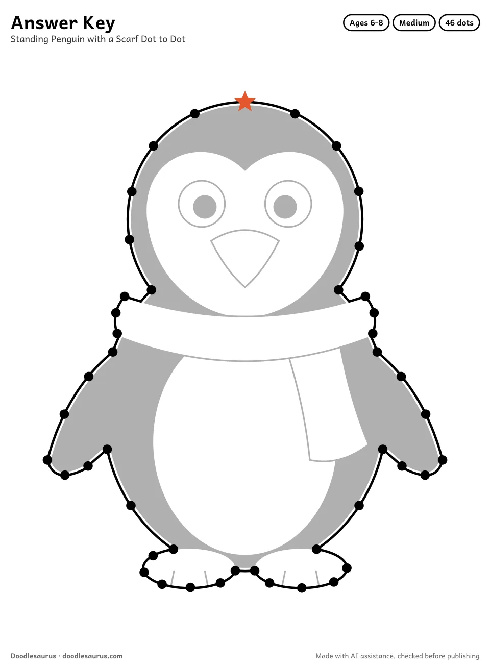 Answer key for Standing Penguin with a Scarf Dot to Dot (46 Dots)