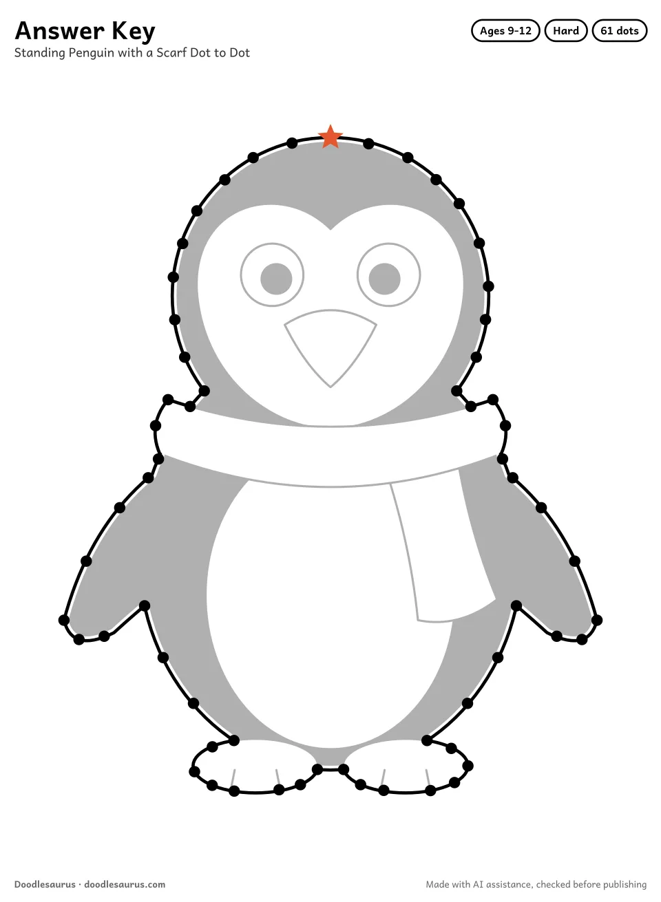 Answer key for Standing Penguin with a Scarf Dot to Dot (61 Dots)