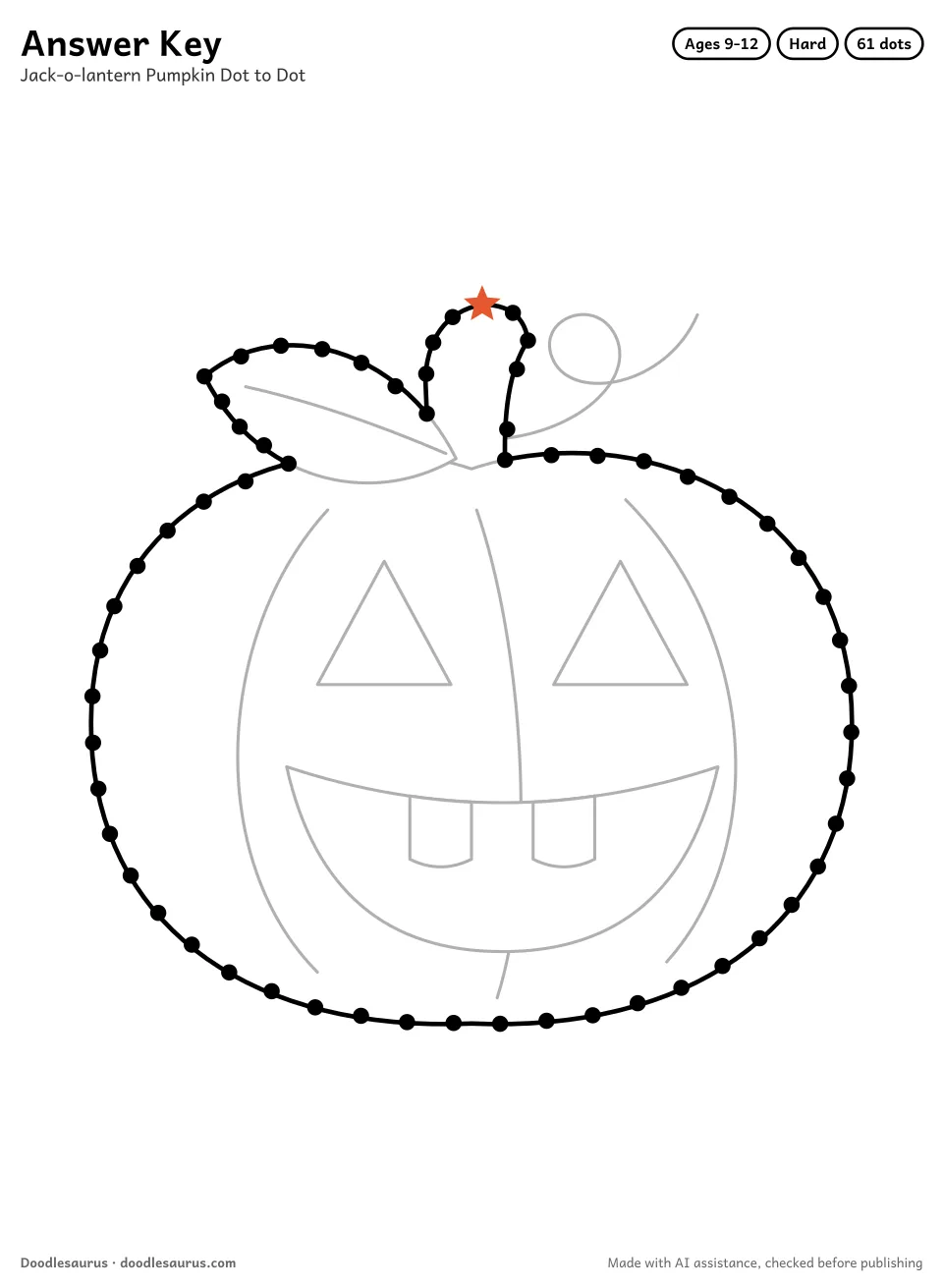 Answer key for Jack-o-lantern Pumpkin Dot to Dot (61 Dots)