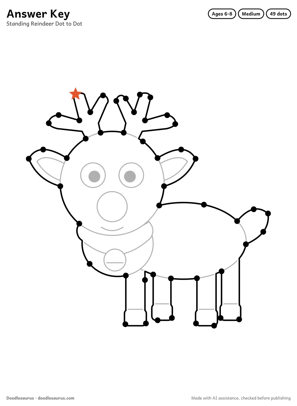 Answer key for Standing Reindeer Dot to Dot (49 Dots)
