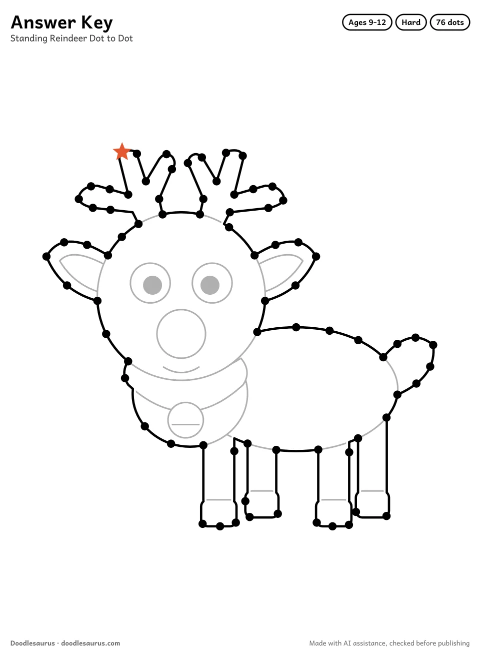 Answer key for Standing Reindeer Dot to Dot (76 Dots)