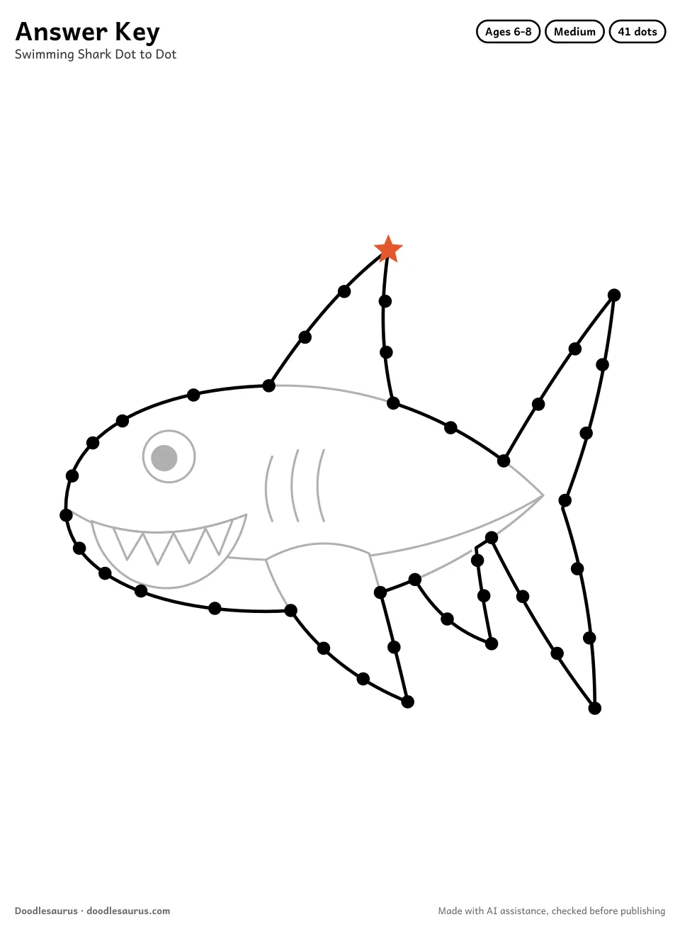 Answer key for Swimming Shark Dot to Dot (41 Dots)