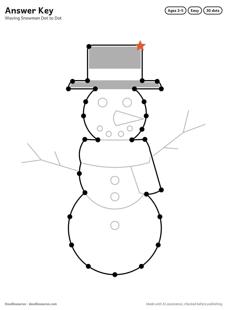 Answer key for Waving Snowman Dot to Dot (30 Dots)