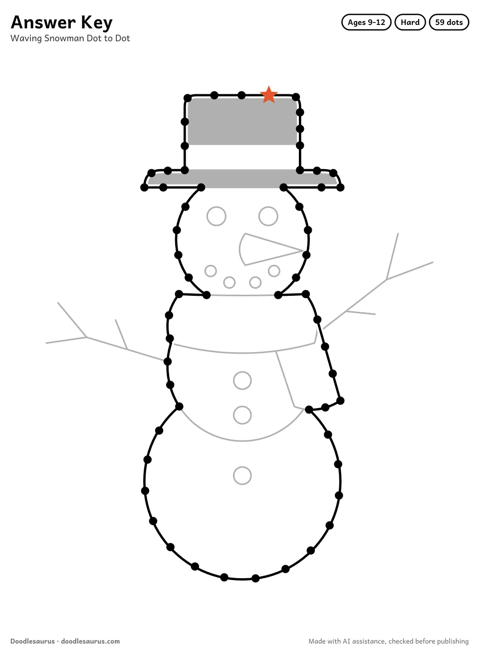 Answer key for Waving Snowman Dot to Dot (59 Dots)