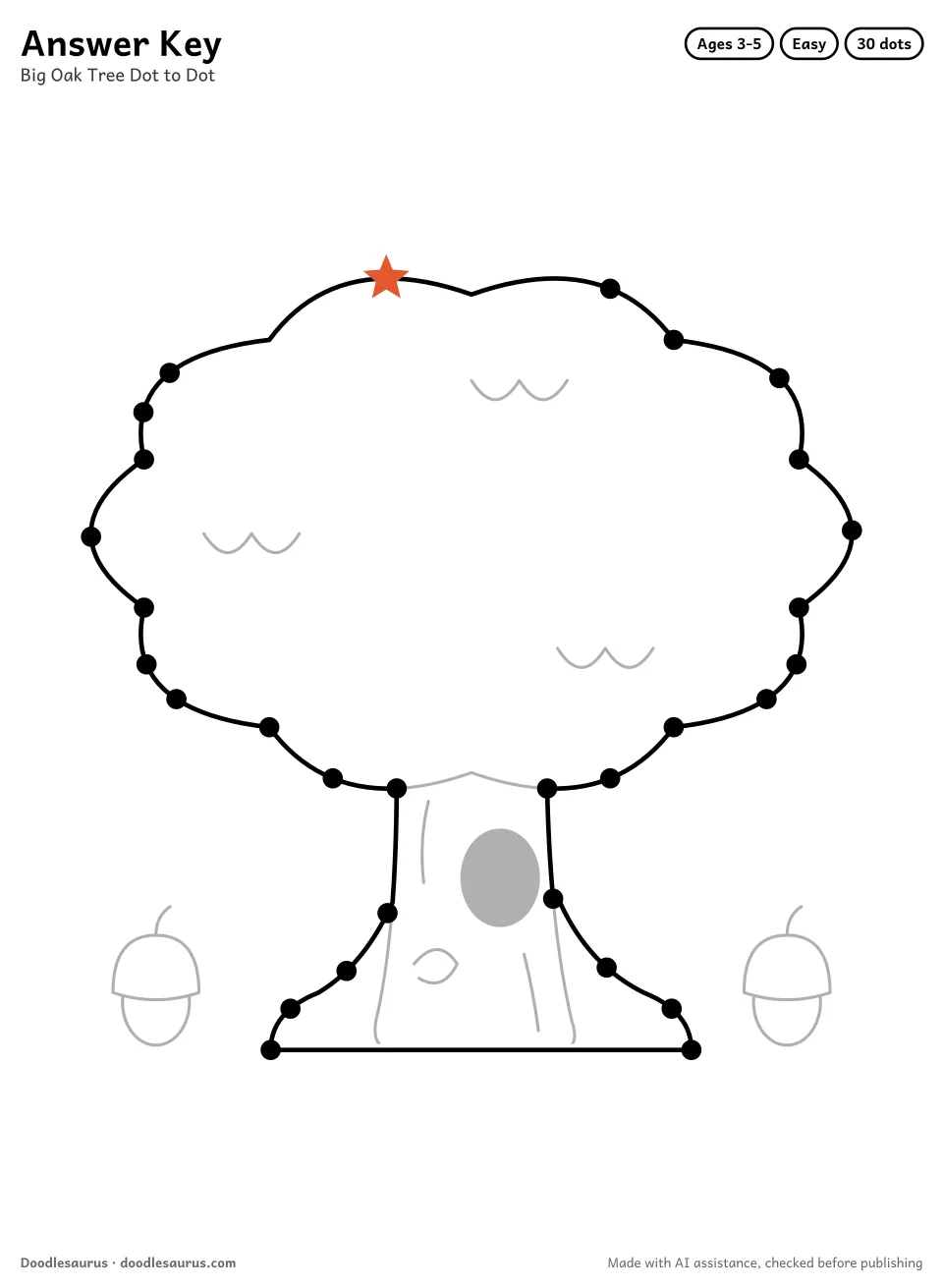 Answer key for Big Oak Tree Dot to Dot (30 Dots)