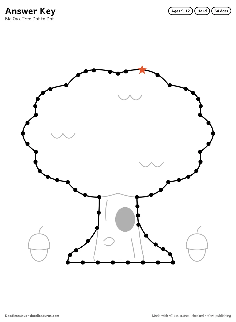 Answer key for Big Oak Tree Dot to Dot (64 Dots)
