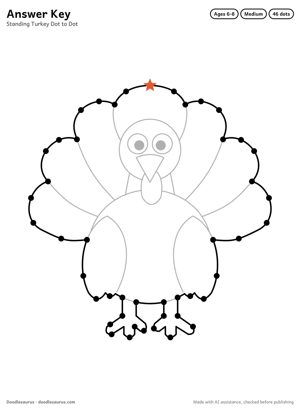 Answer key for Standing Turkey Dot to Dot (46 Dots)