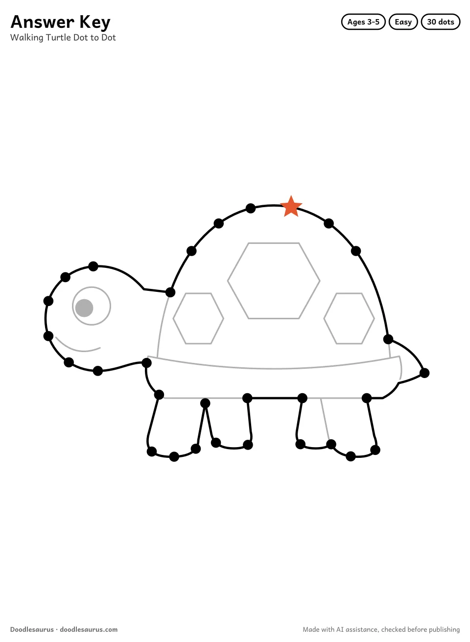 Answer key for Walking Turtle Dot to Dot (30 Dots)