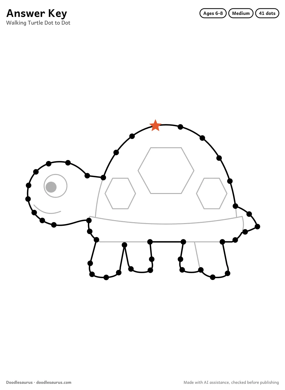 Answer key for Walking Turtle Dot to Dot (41 Dots)