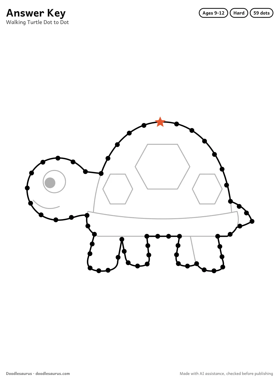 Answer key for Walking Turtle Dot to Dot (59 Dots)