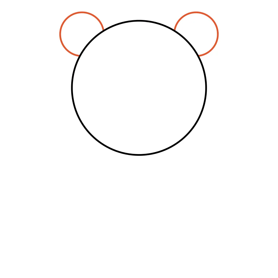 How to draw a bear, step 2: Add two small round ears on top.
