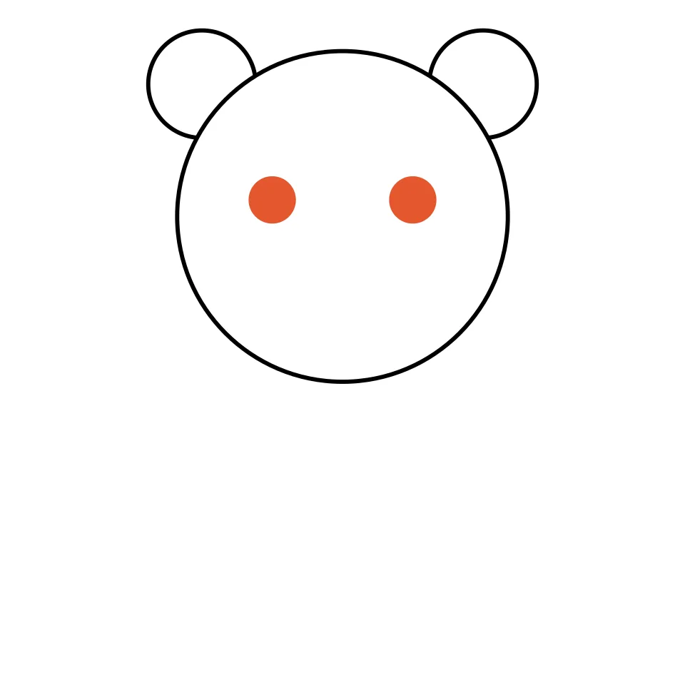 How to draw a bear, step 3: Draw two dot eyes.