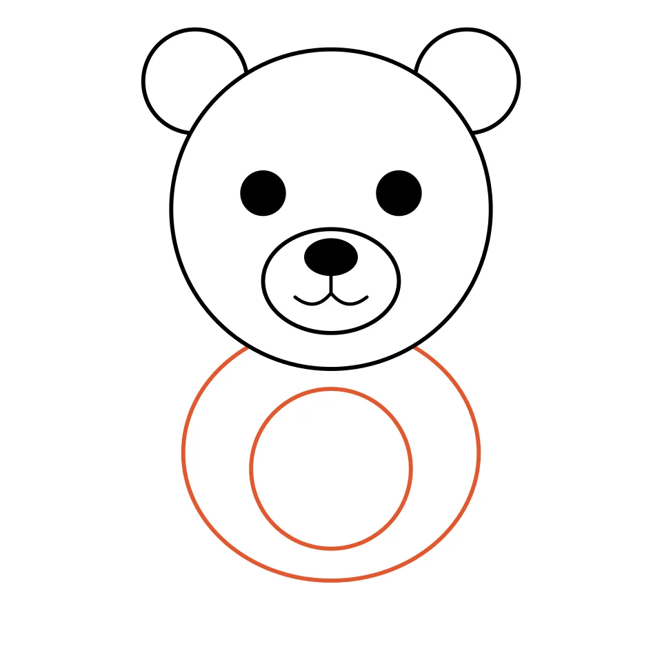 How to draw a bear, step 5: Draw a big round body with a round belly.