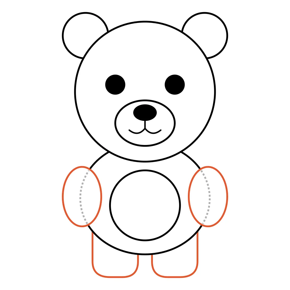 How to draw a bear, step 6: Add short arms and two chunky legs.