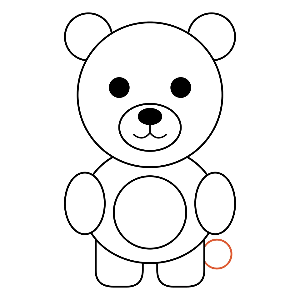How to draw a bear, step 7: Finish with a tiny tail peeking out.