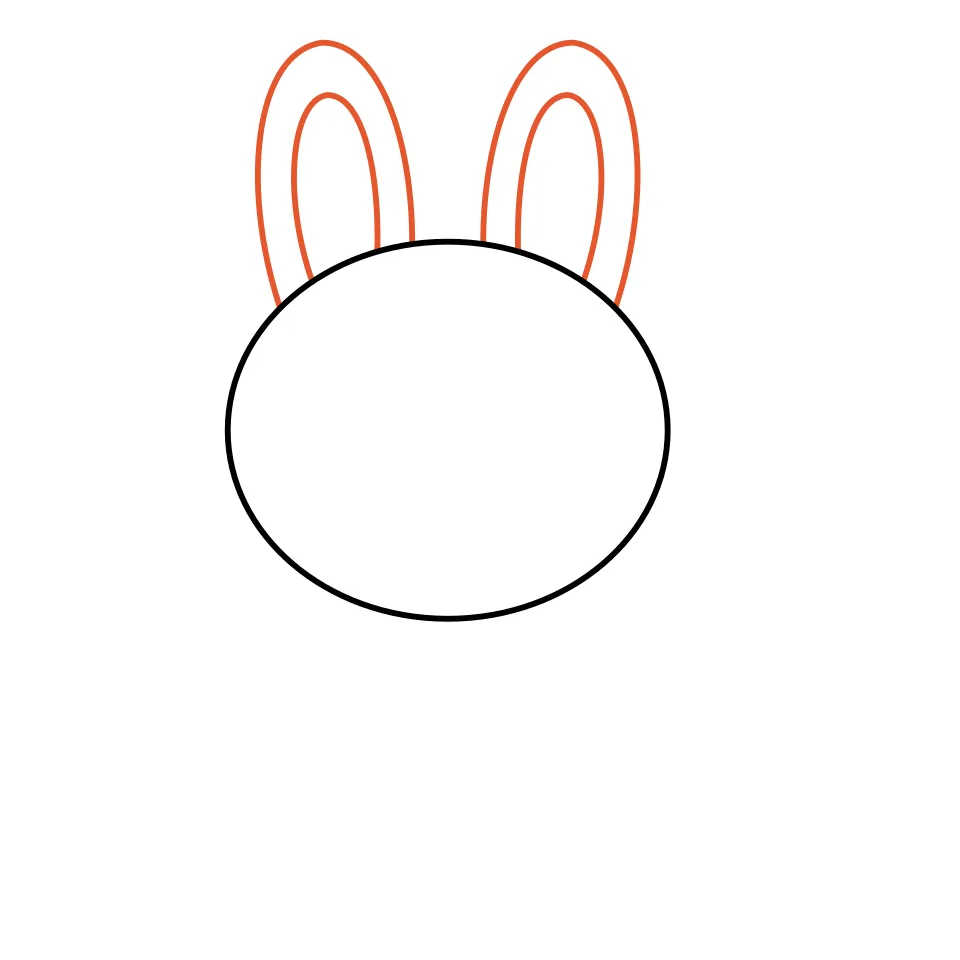 How to draw a bunny, step 2: Add two tall ears standing straight up.