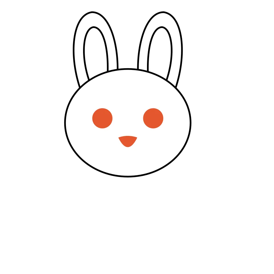 How to draw a bunny, step 3: Give it two big dot eyes and a tiny nose.