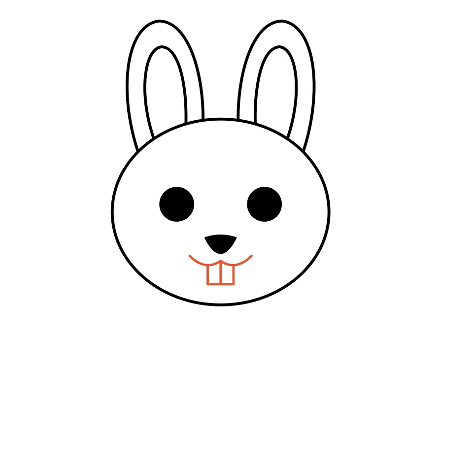 How to draw a bunny, step 4: Draw a smile with two little front teeth.