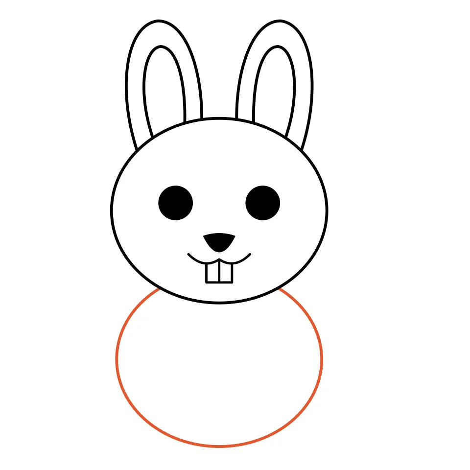 How to draw a bunny, step 5: Draw a round body under the head.