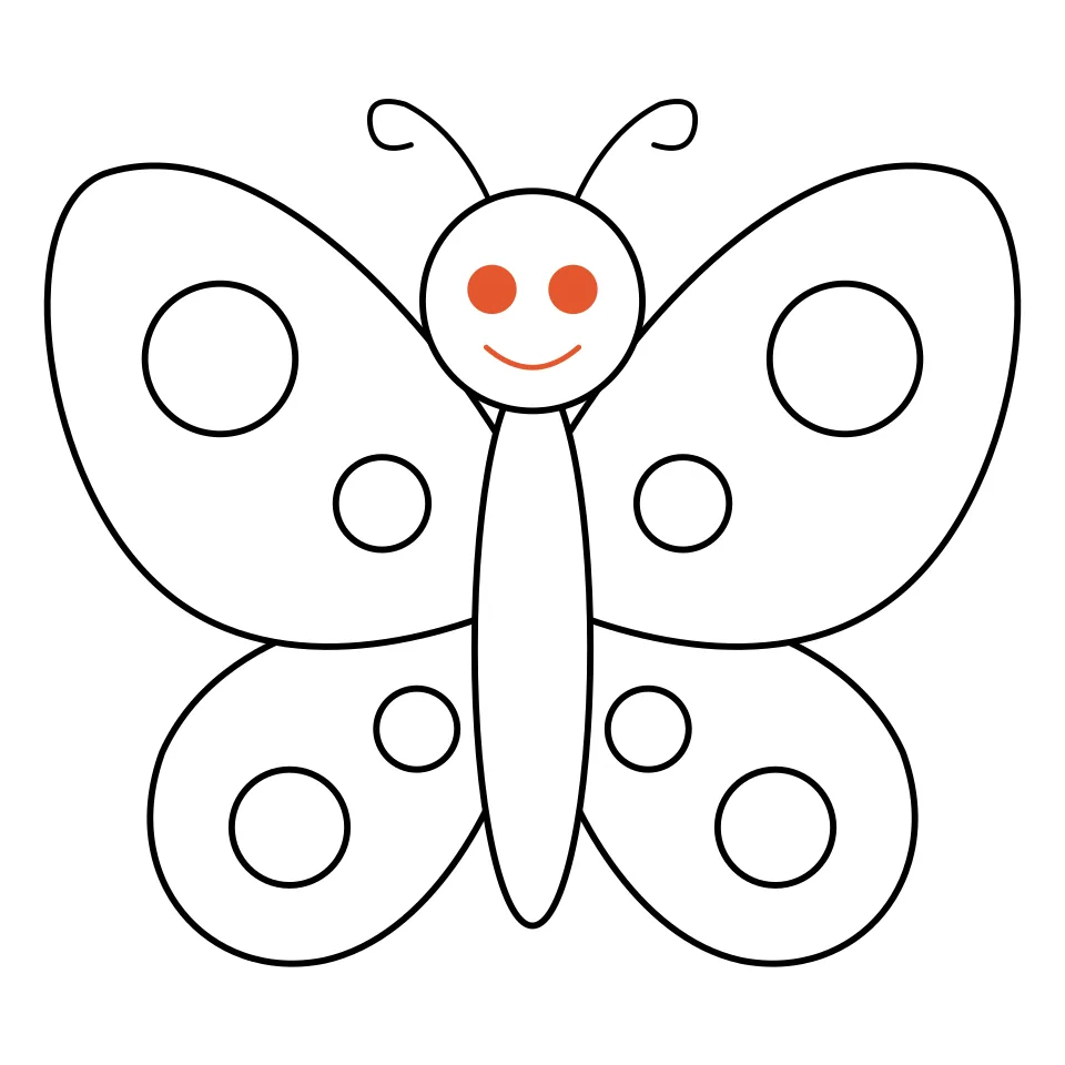 How to draw a butterfly, step 7: Give it two eyes and a happy smile.